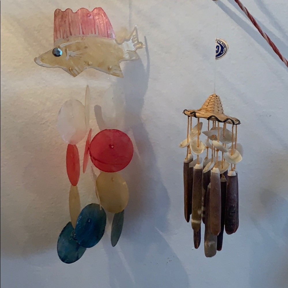 2 hanging sea inspired seashell wind chimes